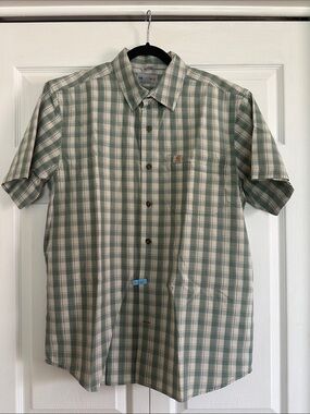Carhartt Green and White Plaid Short-Sleeve Button-Down Shirt